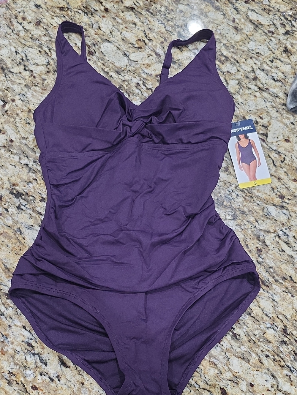 Lands' End Deep Purple One-Piece Swimsuit with Twist Front